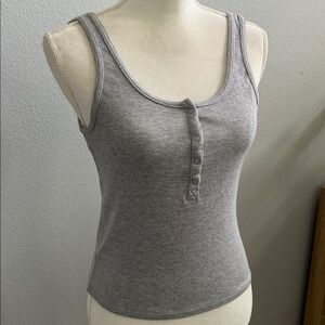 Ardene Gray Ribbed Henley Tank Top Stretch Cotton Blend Size M